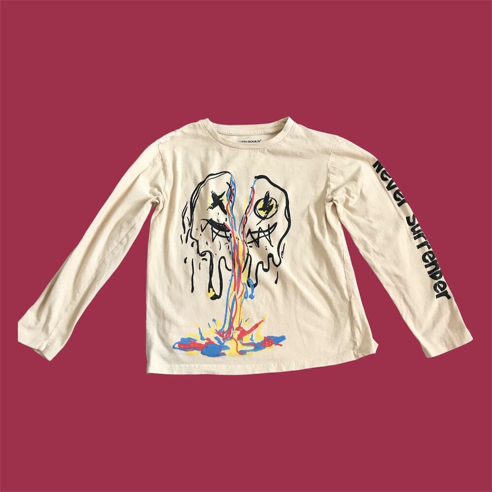 Seven Souls Never Surrender Graphic Long Sleeve Tee Kids Size 10/12 Cream Shirt